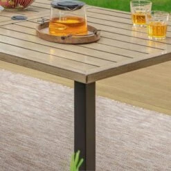 7pc Patio Dining Set With Wood Grain Tabletop & Metal Padded Arm Chairs - Captiva Designs -VIDAXL Sale Store GUEST 184ac135 9a1a 4c87 93ad f5b5ddb62b6a