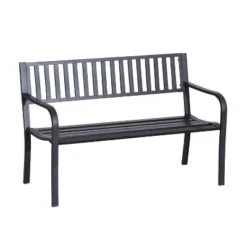 Outsunny 50" Garden Park Bench, Slatted Steel Outdoor Decorative Loveseat For Patio Lawn -VIDAXL Sale Store GUEST 1852d10c 94fc 4c53 a222 c5ed9295504a