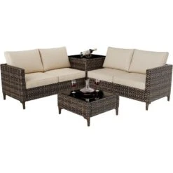 Acekool 4 Piece Black PE Wicker Patio Furniture Set With Storage Table, Sectional Conversation Sofa, Glass Top & Beige Cushions For Outdoor Spaces 11 Acekool 4 Piece Black PE Wicker Patio Furniture Set With Storage Table, Sectional Conversation Sofa, Glass Top & Beige Cushions For Outdoor Spaces -VIDAXL Sale Store GUEST 18fc7c2c 00fc 436e 8624 02a33d35e784