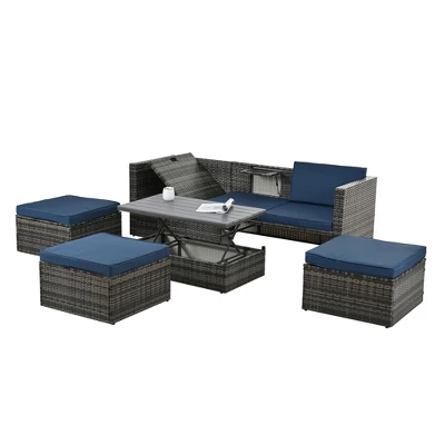ELJGET 5-Piece Outdoor Patio Furniture Sets, Outdoor Wicker Sectional Sets With Storage Table, Cushions And Pillows For Garden, Balcony, Lawn 8 ELJGET 5-Piece Outdoor Patio Furniture Sets, Outdoor Wicker Sectional Sets With Storage Table, Cushions And Pillows For Garden, Balcony, Lawn - Image 8