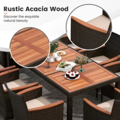 Costway 9PCS Patio Wicker Dining Set Acacia Wood Table Top Umbrella Hole Cushions Chairs -VIDAXL Sale Store GUEST 1b4a5ae0 6930 4d90 b898 f566c1ea692d