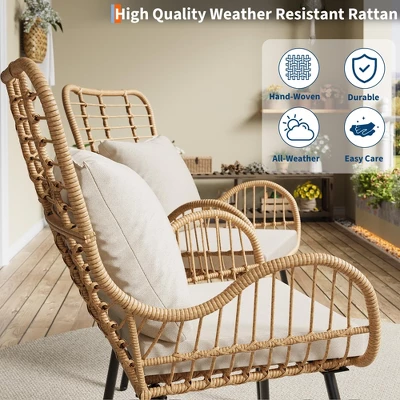 Set Of 2 All-Weather Wicker Patio Chairs, Outdoor Rattan Dining Chairs With Thick Cushions & High Backrest For Porch, Balcony, Garden, Brown 3 Set Of 2 All-Weather Wicker Patio Chairs, Outdoor Rattan Dining Chairs With Thick Cushions & High Backrest For Porch, Balcony, Garden, Brown - Image 3
