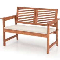 Tangkula Outdoor Bench With Cushion 2-Person Patio Bench W/Slatted Back & Seat Garden Backyard Balcony -VIDAXL Sale Store GUEST 1dbddf7c 61c0 4450 81f3 ac16d9650318