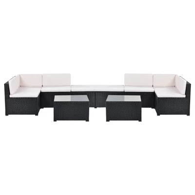 10pc Wicker Patio Sectional Seating Set With Cushion - Black/Beige - GODEER 2 10pc Wicker Patio Sectional Seating Set With Cushion - Black/Beige - GODEER - Image 2