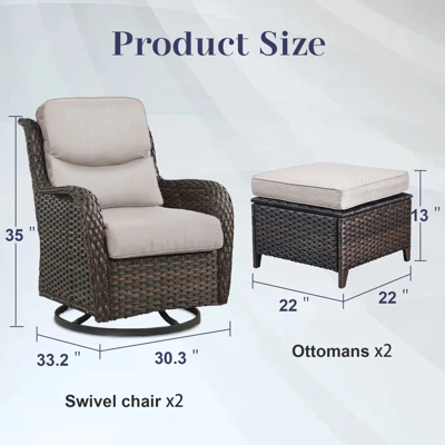 Belord 4 Piece Patio Furniture Set With Swivel Chairs And Ottomans, High Back Deep Seat Cushioned Wicker Swivel Patio Chairs Set Of 2 With Ottoman 9 Belord 4 Piece Patio Furniture Set With Swivel Chairs And Ottomans, High Back Deep Seat Cushioned Wicker Swivel Patio Chairs Set Of 2 With Ottoman - Image 9