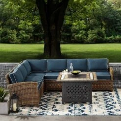 Bradenton 5pc Outdoor Wicker Sectional Set With Fire Table - Crosley -VIDAXL Sale Store GUEST 2061aeb2 adbc 4b5f 838c ae5a63097206