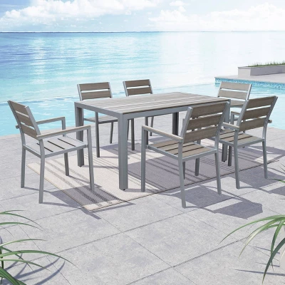 Gallant 7pc Rectangle Metal Patio Dining Set - Sun Bleached Gray - CorLiving 1 Gallant 7pc Rectangle Metal Patio Dining Set - Sun Bleached Gray - CorLiving