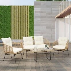 ODK 4 Pieces Outdoor Wicker Patio Conversation Bistro Set, All-Weather Rattan Patio Furniture Set, Outdoor Sectional Sofa For Balcony, Backyard, Deck -VIDAXL Sale Store GUEST 2283469a 62ff 496b 82a3 b8aec3b1b363