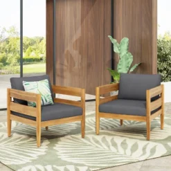 Christopher Knight Home Fritz Outdoor Rustic Upholstered Club Chair With Slat Paneling (Set Of 2) -VIDAXL Sale Store GUEST 236fe576 8125 4969 ad2c a09e445d9603