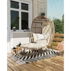 Egg Chair With Footrest, Wicker Patio Lounger With Ottoman, Oversized Rattan Egg Shaped Chair With Leg For Indoor Outdoor -VIDAXL Sale Store GUEST 24064a4a f68c 4ba4 be2d d0827d87def6