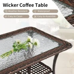 VINGLI Outdoor Coffee Table With Storage Wicker Patio Coffee Table, Tempered Glass Top Coffee Table For Patio Outside Balcony Porch Deck (Brown) -VIDAXL Sale Store GUEST 24bcbfa3 9a3a 427f 852f c80d185f3ad8