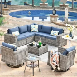 Marlton 9pc Wicker Outdoor Patio Furniture Set Conversation Sofa Sectional With Swivel Chairs And Cushions -VIDAXL Sale Store GUEST 24f76131 8a57 4b5e 8eff 266e250d4e0b