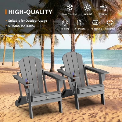 VINGLI Plastic Adirondack Chairs, Folding With Cup Holder, Waterproof HDPE Material, Comfortable 380lb Weight Capacity 2 VINGLI Plastic Adirondack Chairs, Folding With Cup Holder, Waterproof HDPE Material, Comfortable 380lb Weight Capacity - Image 2