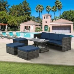 ELJGET 5-Piece Outdoor Patio Furniture Sets, Outdoor Wicker Sectional Sets With Storage Table, Cushions And Pillows For Garden, Balcony, Lawn