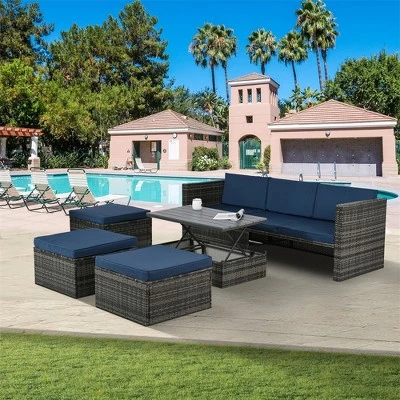ELJGET 5-Piece Outdoor Patio Furniture Sets, Outdoor Wicker Sectional Sets With Storage Table, Cushions And Pillows For Garden, Balcony, Lawn 1 ELJGET 5-Piece Outdoor Patio Furniture Sets, Outdoor Wicker Sectional Sets With Storage Table, Cushions And Pillows For Garden, Balcony, Lawn