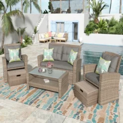 Eden 6 Piece Outdoor Conversation Set All Weather Wicker Sectional Sofa With Ottoman And Cushions Patio Furniture Set-Maison Boucle 23 Eden 6 Piece Outdoor Conversation Set All Weather Wicker Sectional Sofa With Ottoman And Cushions Patio Furniture Set-Maison Boucle -VIDAXL Sale Store GUEST 266cd8f5 caf8 415f 8c79 16cc105b27a1