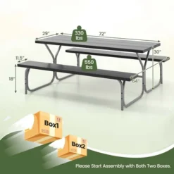 Costway 6 FT Picnic Table Bench Set Outdoor Dining Table & 2 Benches With Metal Frame Green/White/Black/Grey -VIDAXL Sale Store GUEST 26eaea4c e9fe 4981 bfb3 91d64ae1d7c3