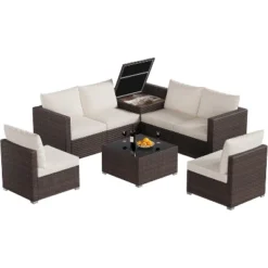 8-Piece Outdoor Patio Furniture Set, Modular Pe Rattan Wicker Sectional Sofa With Glaass Top Table For Garden And Backyard, All-Weather Design, Beige -VIDAXL Sale Store GUEST 2715182e 51a7 4142 a44b ef9e6cb0bd08