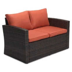 6pc Wicker Outdoor Conversation Set - Orange - EDYO LIVING -VIDAXL Sale Store GUEST 2733e168 39d0 4bfc adf6 368701ddf35c