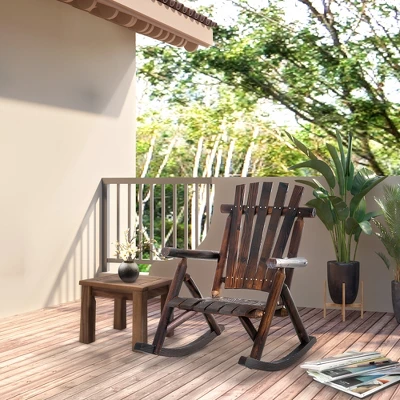 Outsunny Wooden Rustic Rocking Chair, Indoor Outdoor Adirondack Log Rocker With Slatted Design For Patio, Lawn 2 Outsunny Wooden Rustic Rocking Chair, Indoor Outdoor Adirondack Log Rocker With Slatted Design For Patio, Lawn - Image 2