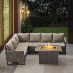 POCASSY All Weather Brown Wicker Outdoor Sectional Sofa With Fire Pit Table, 4PCS Patio Furniture Set With 41" Propane Firepit Table For Outside -VIDAXL Sale Store GUEST 287677d6 8364 4cb1 a994 89c5c5599fc4