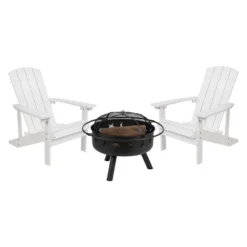 Emma And Oliver Three Piece Hartford Camping Set With Two Faux Wood Adirondack Chairs And Star And Moon Fire Pit With Mesh Cover -VIDAXL Sale Store GUEST 28c0f3af 11f6 4a8b 8c3b 857b436267d4 2