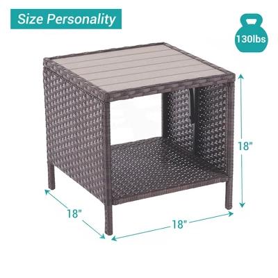 Sonkuki Outdoor Patio Furniture, Square PE Rattan Wicker Side Table With Storage Shelf 3 Sonkuki Outdoor Patio Furniture, Square PE Rattan Wicker Side Table With Storage Shelf - Image 3