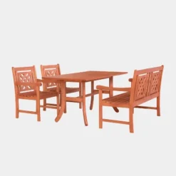 Malibu 4pc Wood Outdoor Patio Dining Set - Tan - Vifah