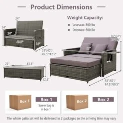 Costway Patio Rattan Daybed Set Wicker Loveseat Sofa With Ottoman & Retractable Side Tray -VIDAXL Sale Store GUEST 29ca5883 25bf 4864 a51e 14391328525b