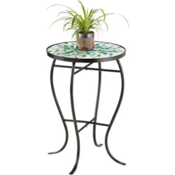 Teal Island Designs Modern Black Round Outdoor Accent Side Tables 14" Wide Set Of 2 Aqua Green Mosaic Tabletop Front Porch Patio Home House -VIDAXL Sale Store GUEST 2a3fc14b 575a 4c18 9c1d 5d1102137184