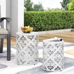 PAGED Round Outdoor Side Table With Durable Frame,Metal Patio End Tables For Backyard,Pool,Indoor Companion,Durable And Rustproof,2PC