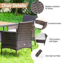 Costway 5PCS Patio Rattan Dining Furniture Set Arm Chair Wooden Table Top -VIDAXL Sale Store GUEST 2b50922a 1cb9 40c7 be7d 86175e84cb1f