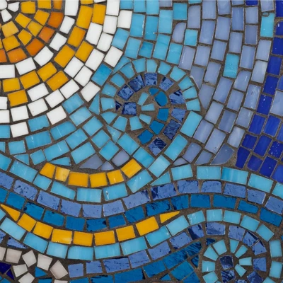 Teal Island Designs Modern Black Round Outdoor Accent Side Table 14" Wide Blue Ocean Mosaic Tabletop Front Porch Patio Home House 2 Teal Island Designs Modern Black Round Outdoor Accent Side Table 14" Wide Blue Ocean Mosaic Tabletop Front Porch Patio Home House - Image 2