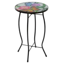 Northlight 19" Floral And Butterfly Glass Patio Side Table -VIDAXL Sale Store GUEST 2c28f077 4d4f 499b 9ad6 0b33c6733ec3