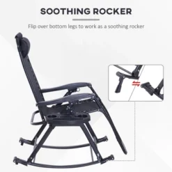 Outsunny Zero Gravity Reclining Rocking Chair, Lounge Rocker, Folding, Pillow, Side Tray, Cup And Phone Holder -VIDAXL Sale Store GUEST 2ca8b810 a368 439c 957c e72aee19cbcf