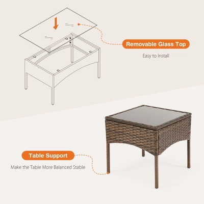 INFURNIC Patio Dining Sets Set 3 Pieces Patio Furniture, Outdoor With Glass Table, Wicker Rattan Patio Chair For Garden, Terrace, Brown, 23"*22"*31.4" 3 INFURNIC Patio Dining Sets Set 3 Pieces Patio Furniture, Outdoor With Glass Table, Wicker Rattan Patio Chair For Garden, Terrace, Brown, 23"*22"*31.4" - Image 3