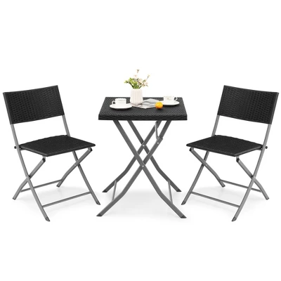 Costway 3PCS Patio Folding Rattan Bistro Set Chairs Backrest Table Garden Deck 2 Costway 3PCS Patio Folding Rattan Bistro Set Chairs Backrest Table Garden Deck - Image 2