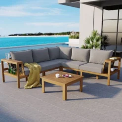 Outdoor 4-Pieces L-Shaped Sectional Sofa, Acacia Frame Sofa With Woven Mesh Armrests And Table, Sofa With Polyester Cushions–Cuddlewood 15 Outdoor 4-Pieces L-Shaped Sectional Sofa, Acacia Frame Sofa With Woven Mesh Armrests And Table, Sofa With Polyester Cushions–Cuddlewood -VIDAXL Sale Store GUEST 2dec5b08 073d 46a4 8aa0 5875cbe8e6a4