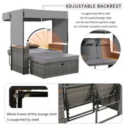 2-Piece Outdoor Rattan Daybed With 5 Positions, Canopy, Bench, And Cushions For Poolside, Backyard & Garden 16 2-Piece Outdoor Rattan Daybed With 5 Positions, Canopy, Bench, And Cushions For Poolside, Backyard & Garden -VIDAXL Sale Store GUEST 2e83c04c e0af 4592 af31 806c858ebd77