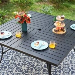 Captiva Designs 9pc Outdoor Slat-top Square Metal Dining Table And Thick Cushion Fixed Wicker Chairs -VIDAXL Sale Store GUEST 2f043ab7 0c88 407b b773 b2eec7479263