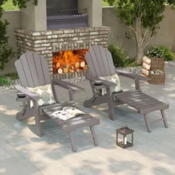 Sonkuki 2-Piece Folding Adirondack Chair With Retractable Ottoman, Fire Pit Patio Chair With Cup Holder Lawn Outdoor Lounge Chair -VIDAXL Sale Store GUEST 2f070e6c 3dc8 4e9c 9e5b 44b72c62ef36