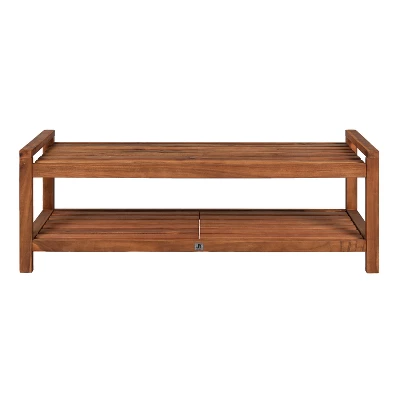 Blane 3-Seat Mid-Century Modern Acacia Wood Slat Outdoor Garden Patio Bench - JONATHAN Y 4 Blane 3-Seat Mid-Century Modern Acacia Wood Slat Outdoor Garden Patio Bench - JONATHAN Y - Image 4