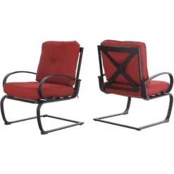 7pc Patio Dining Set With Rectangular Table With Umbrella Hole & Spring Motion Chairs - Burgundy - Captiva Designs -VIDAXL Sale Store GUEST 30a0117d 010d 4a4b 93b7 184aee3d01ae