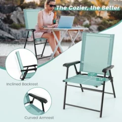 Costway Patio Folding Sling Back Chair Portable Armrests Metal Outdoor Dining Green -VIDAXL Sale Store GUEST 31598a55 c4f5 4bd6 a233 991a2a540033