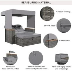 2-Piece Outdoor Rattan Daybed With 5 Positions, Canopy, Bench, And Cushions For Poolside, Backyard & Garden 17 2-Piece Outdoor Rattan Daybed With 5 Positions, Canopy, Bench, And Cushions For Poolside, Backyard & Garden -VIDAXL Sale Store GUEST 32588192 a647 446f 8a43 1e999a585861