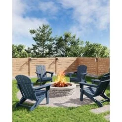 Folding Adirondack Chair, HDPE Outdoor All-Weather Fire Pit Chairs, Modern Lounger Adirondack Chairs Ergonomic Extended Backrest Navy Blue -VIDAXL Sale Store GUEST 32dda602 5ee3 4359 9503 dbfc51f4272c