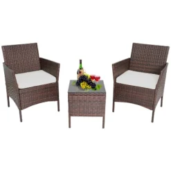 FDW 3-Piece Outdoor Wicker Conversation Bistro Set Rattan Wicker Patio Furniture Set With Cushions And Tempered Glass Table -VIDAXL Sale Store GUEST 32f829fe acfa 4ff7 9176 2939110a50ea