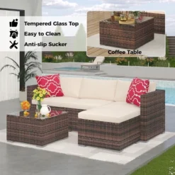 Homfan 5 Pieces Patio Furniture Set, Rattan Outdoor Patio Furniture Sofa Set With Anti-Slip Cushions, All-Weather Wicker Sectional Sofa -VIDAXL Sale Store GUEST 3500008b bdbe 423a 9651 d820d4027306