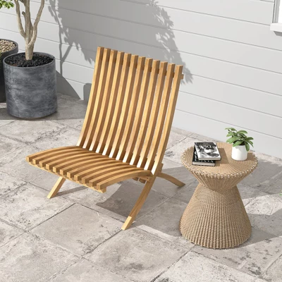 Tangkula Folding Patio Chair Teak Wood Outdoor Lounge Chair W/ Slatted Seat & Backrest 1 Tangkula Folding Patio Chair Teak Wood Outdoor Lounge Chair W/ Slatted Seat & Backrest