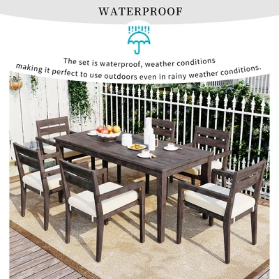 7-Piece Outdoor Dining Set, All-Weather Patio Furniture Set With Dining Table And Chairs, Acacia Wood Frame - ModernLuxe 3 7-Piece Outdoor Dining Set, All-Weather Patio Furniture Set With Dining Table And Chairs, Acacia Wood Frame - ModernLuxe - Image 3